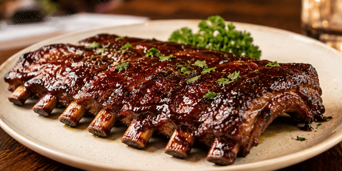 Rocky Mountain Spice Company animated 360 rotating gif of grilled veggies, bbq ribs and smoked pork loin