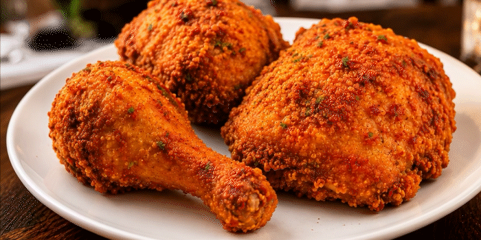 Rocky Mountain Spice Company animated 360 rotating gif of crispy fried chicken, stuffing and fried fish